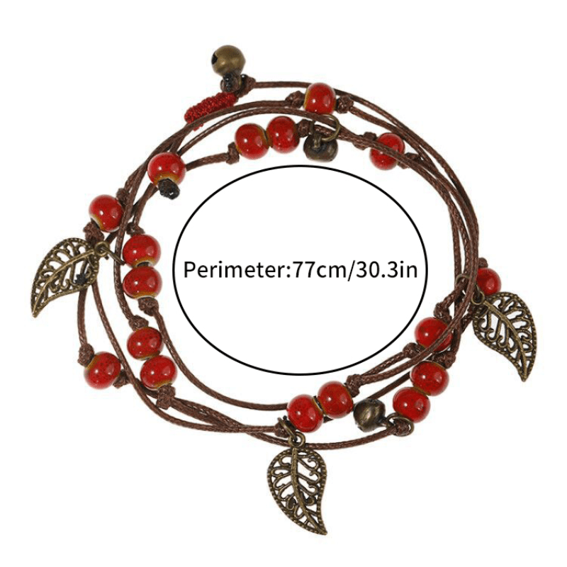 Boho Rope Bracelet with Leaf Shaped Stone Beads