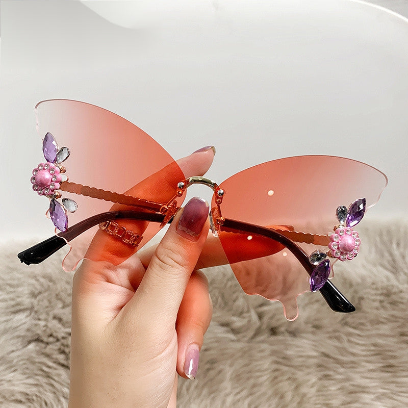Rhinestone Butterfly Sunglasses with Crystal Flower