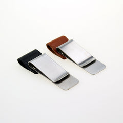 Vintage Metal Leather Pen Holder with Brass Stainless Steel Pencil Clips