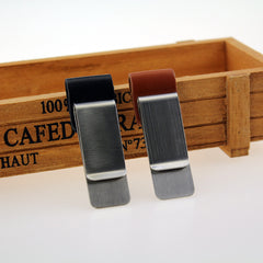 Vintage Metal Leather Pen Holder with Brass Stainless Steel Pencil Clips