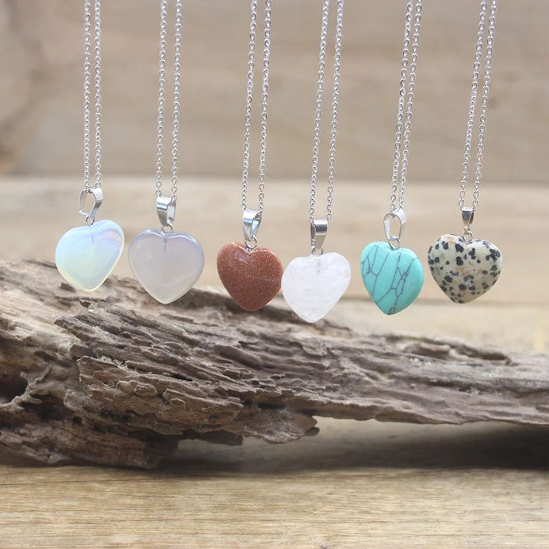 Heart Shape Natural Stone Reiki Chakra Stone Pendant Necklace