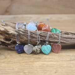 Heart Shape Natural Stone Reiki Chakra Stone Pendant Necklace