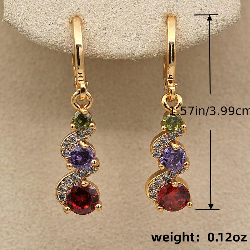 Vintage Green Stone Drop Earrings 14K Plated
