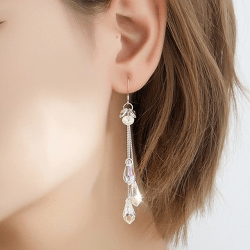 Teardrop Zircon Dangle Earrings 925 Silver Plated Gift For Women