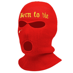 Embroidered Knit Ski Mask Winter Balaclava Hat 3 Hole Knitted Full Face Cover