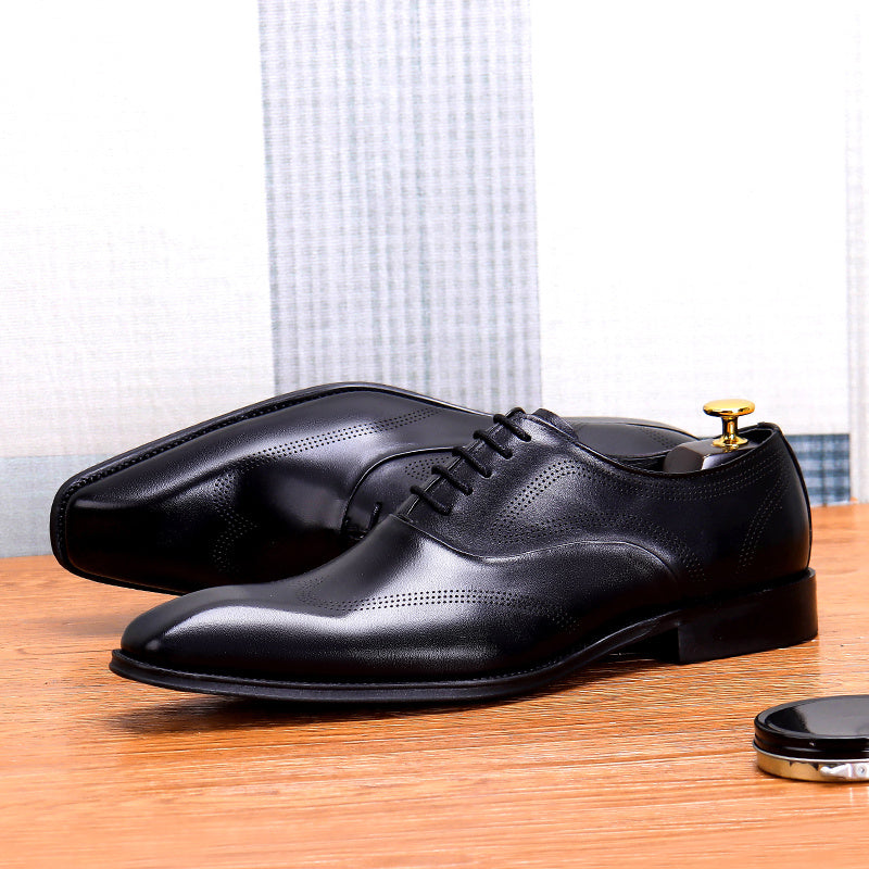 Men's Leather Square Toe Wing tip Oxford Shoes