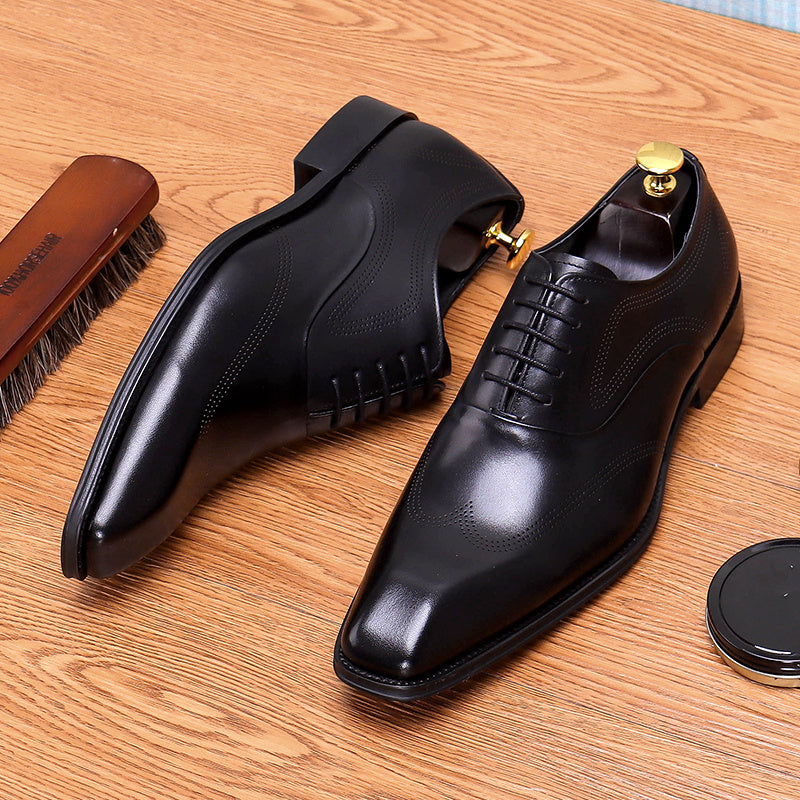 Men's Leather Square Toe Wing tip Oxford Shoes