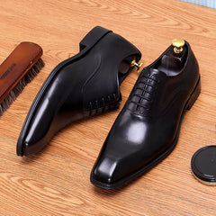 Men's Leather Square Toe Wing tip Oxford Shoes