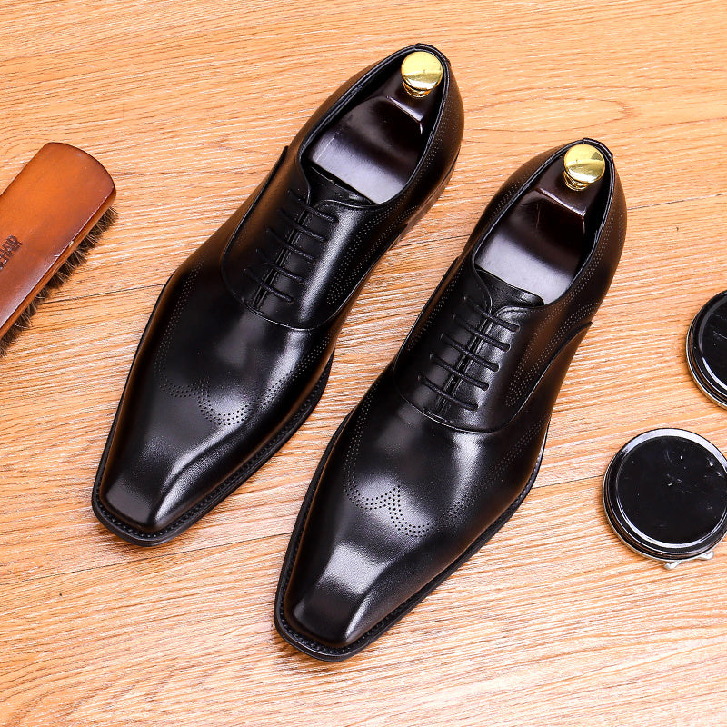 Men's Leather Square Toe Wing tip Oxford Shoes