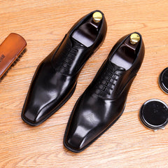 Men's Leather Square Toe Wing tip Oxford Shoes