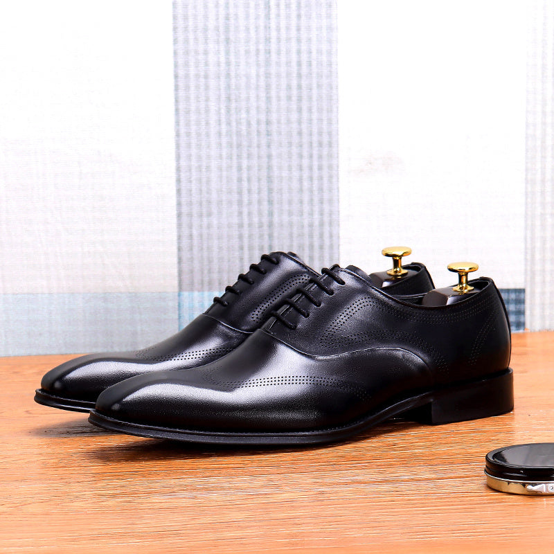 Men's Leather Square Toe Wing tip Oxford Shoes