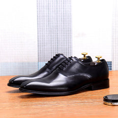 Men's Leather Square Toe Wing tip Oxford Shoes