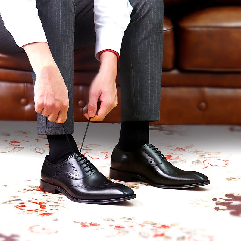 Men's Leather Square Toe Wing tip Oxford Shoes