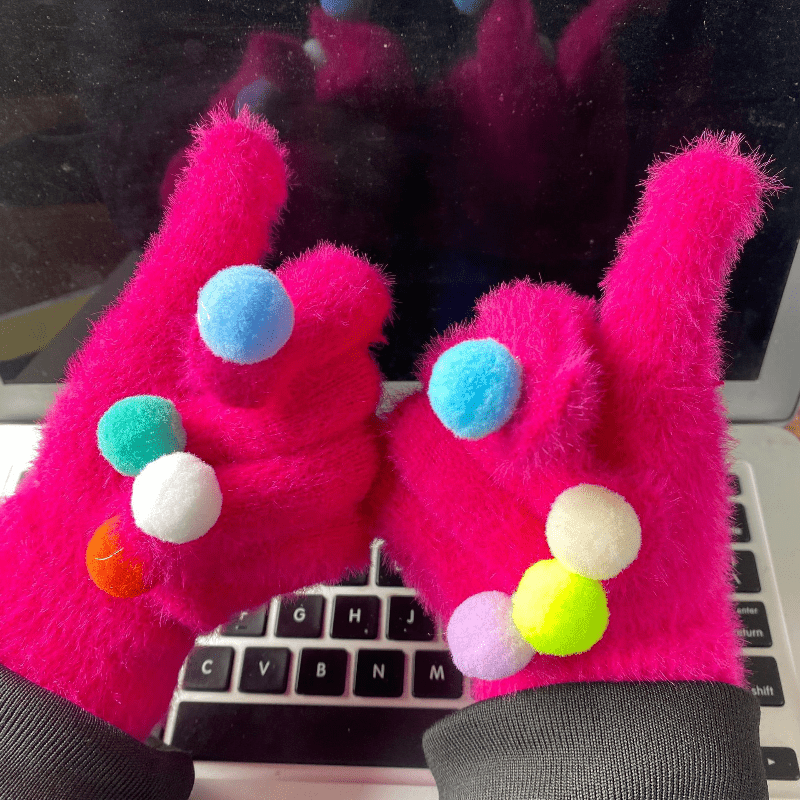 Funny Personalised Warm Knit Hairball Gloves for Students