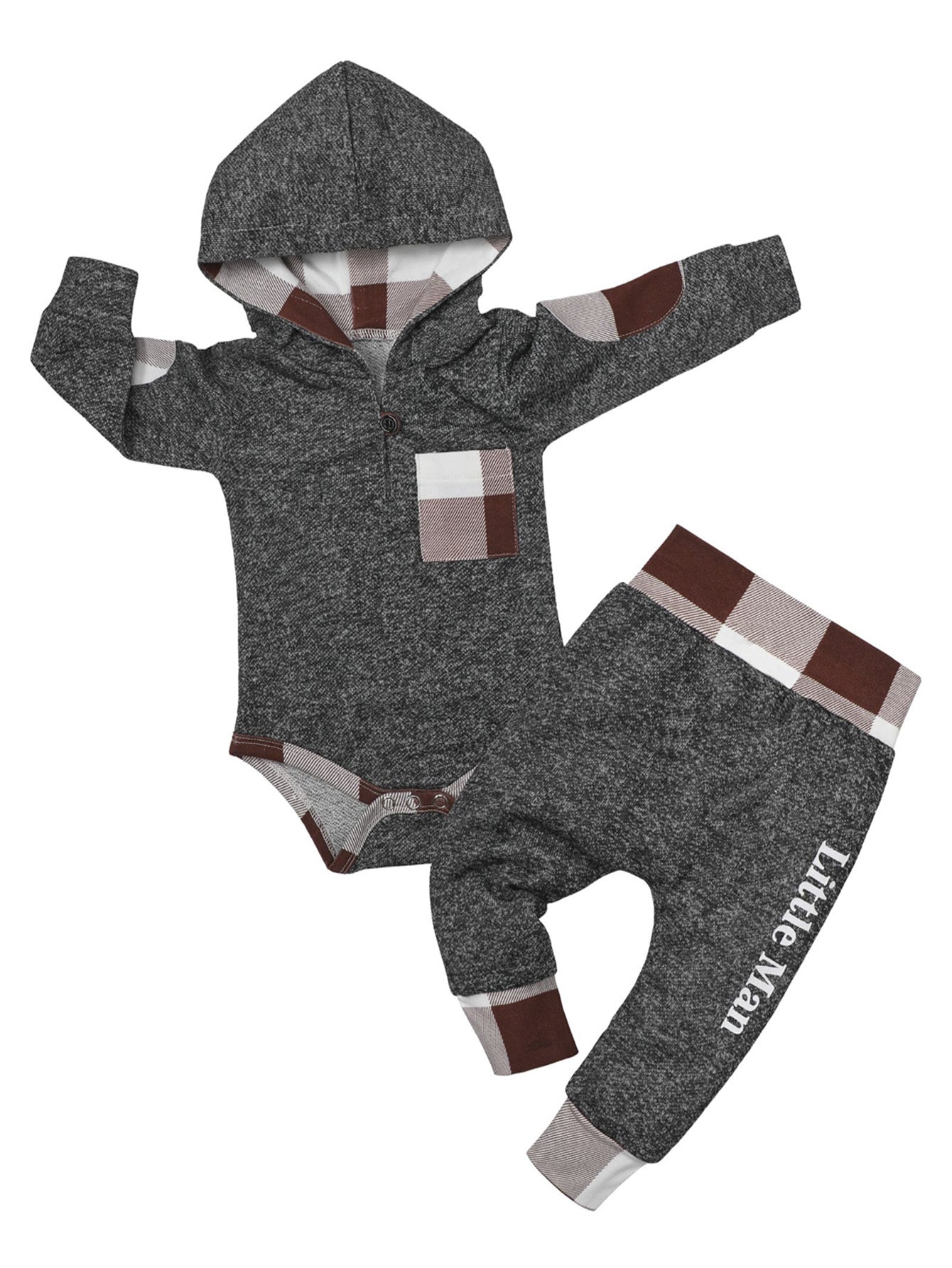 Plaid Patterned Outfit for Newborn Boys Long Sleeve Set
