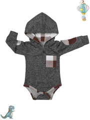 Baby Boys Hooded Romper & Plaid Pants Set for Autumn & Winter