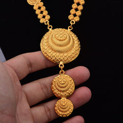 Vintage Copper Jewelry Set Pendant Necklace & Dangle Earrings 24K Plated