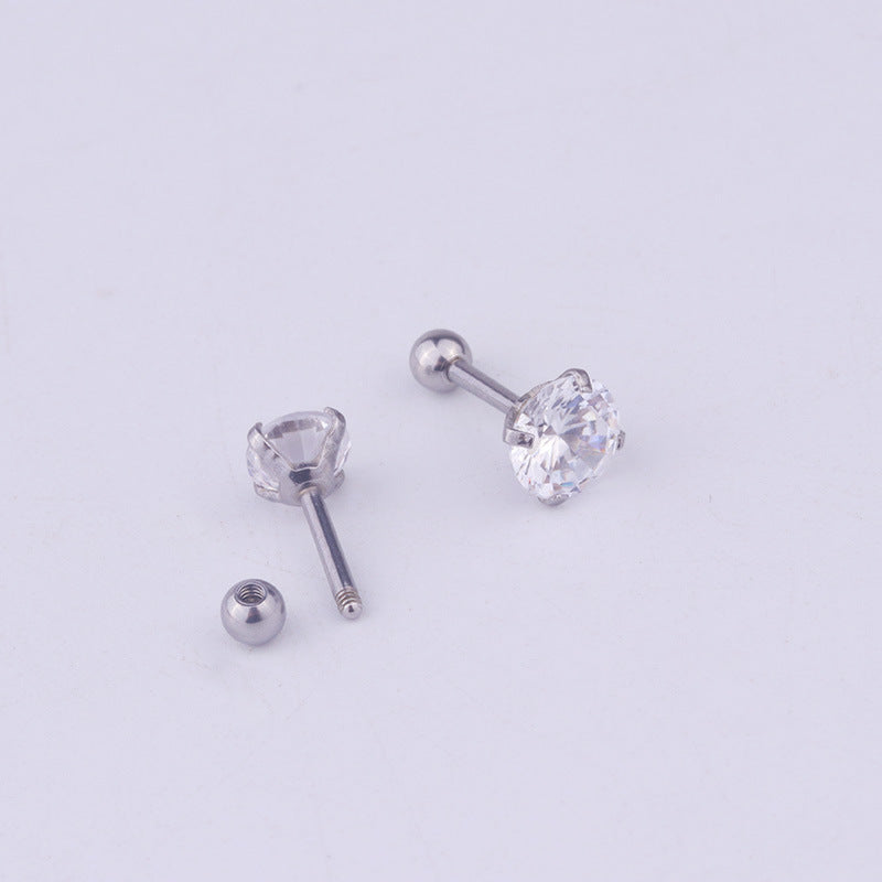 6mm Gem Stainless Steel Earring Titanium Screw Back Pack Of Earrings Hip Hop