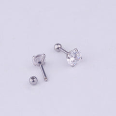 6mm Gem Stainless Steel Earring Titanium Screw Back Pack Of Earrings Hip Hop