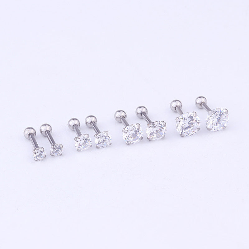 6mm Gem Stainless Steel Earring Titanium Screw Back Pack Of Earrings Hip Hop