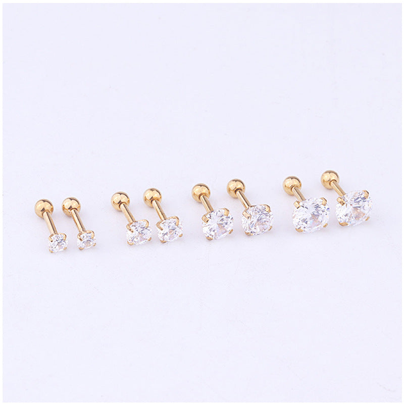 6mm Gem Stainless Steel Earring Titanium Screw Back Pack Of Earrings Hip Hop