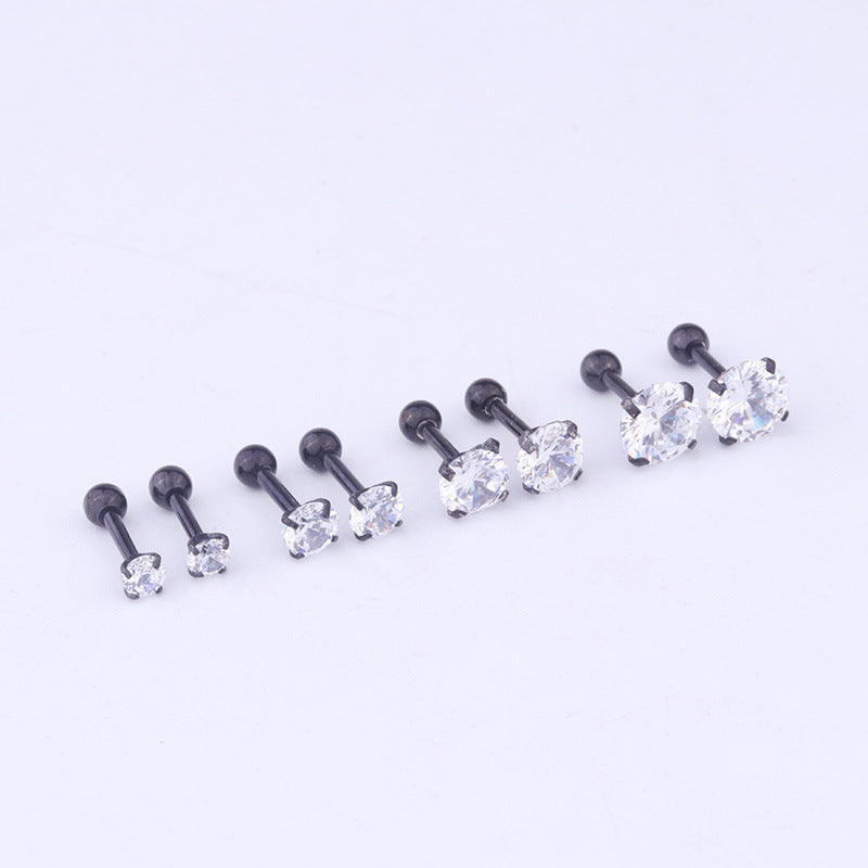 6mm Gem Stainless Steel Earring Titanium Screw Back Pack Of Earrings Hip Hop