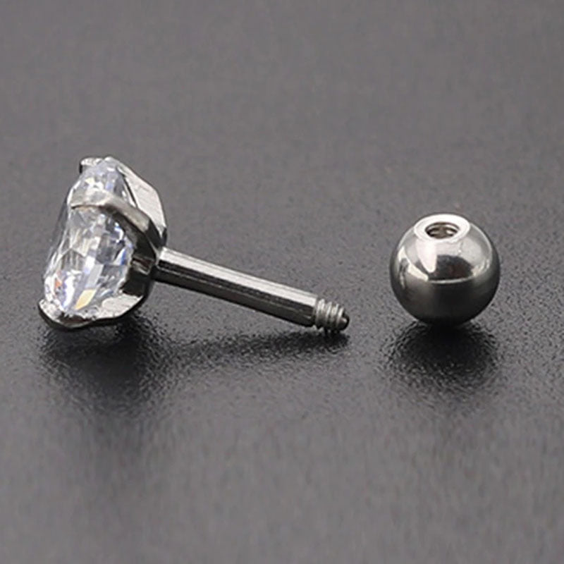 6mm Gem Stainless Steel Earring Titanium Screw Back Pack Of Earrings Hip Hop