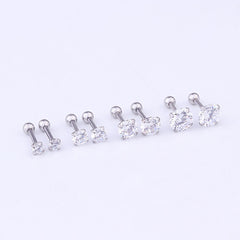 6mm Gem Stainless Steel Earring Titanium Screw Back Pack Of Earrings Hip Hop