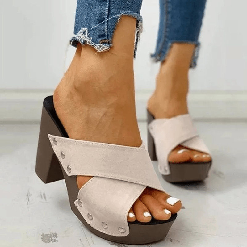 Chunky Heeled Sandals Criss Cross Platform Slip on High Heels