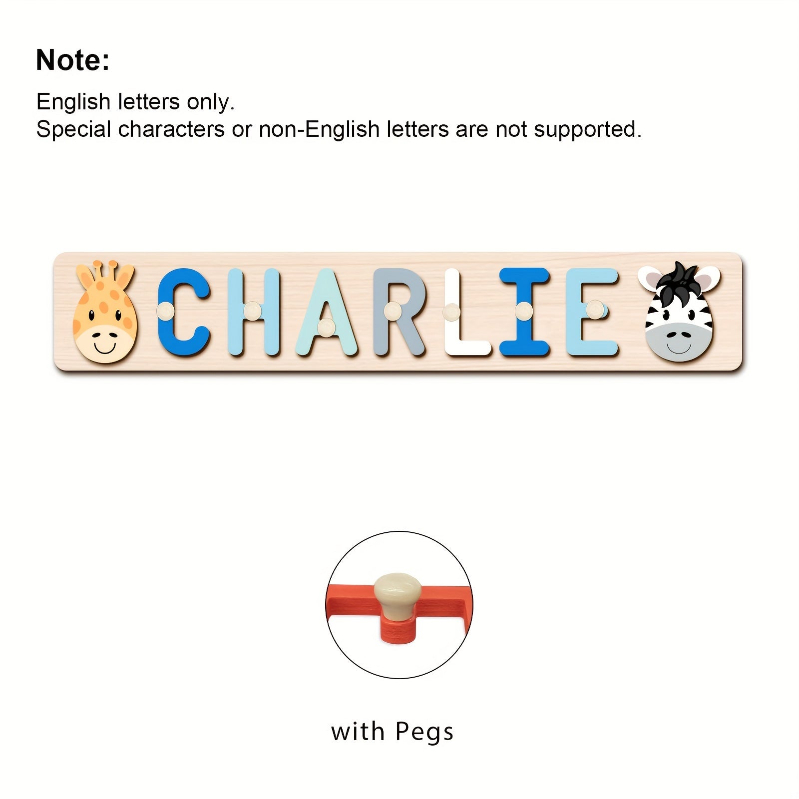 Personalized Wooden Name Puzzle with Animal & Plane Designs