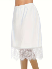 Women's Lace Trim Solid Skirt Sexy Stretch Half Slips Petticoat