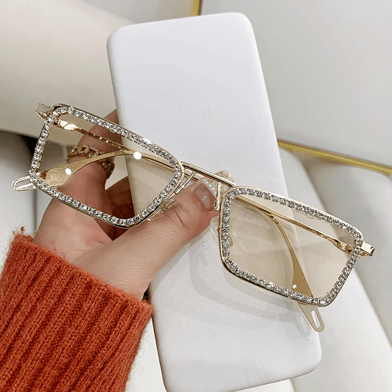 Crystal Rhinestone Square Sunglasses Vintage Women Sun Protection