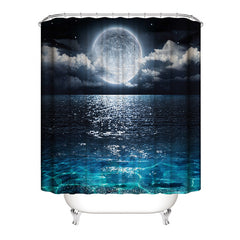 Colorful Funny Bathroom Curtain 3D Earth Moon Mountain