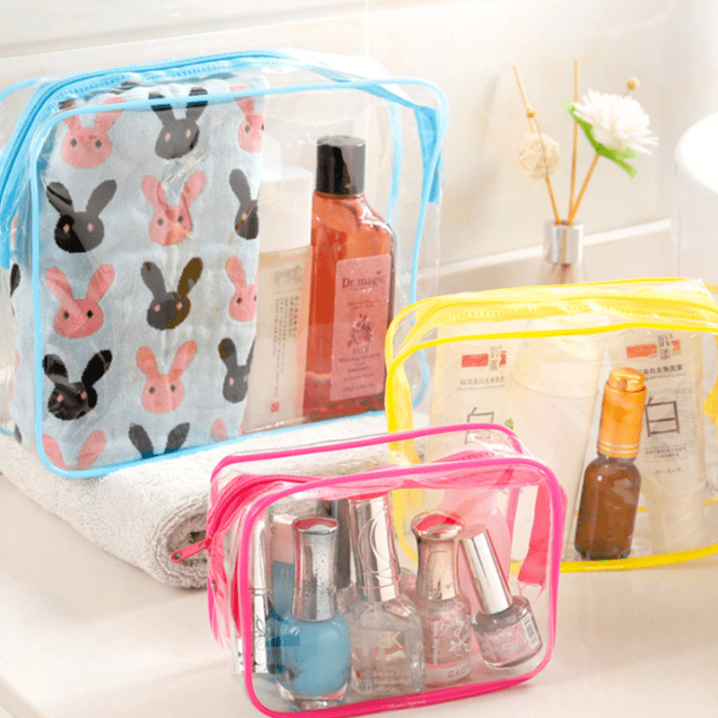 Transparent PVC Cosmetic Bag Zipper Travel Toiletry Storage Organizer