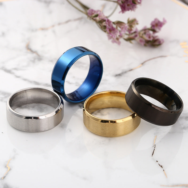 8mm Matt Stainless Steel Titanium Ring Golden Silver Plated Men's Jewelry