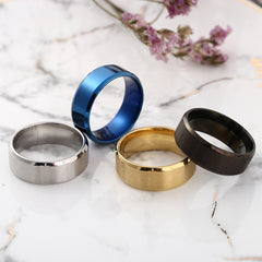 8mm Matt Stainless Steel Titanium Ring Golden Silver Plated Men's Jewelry