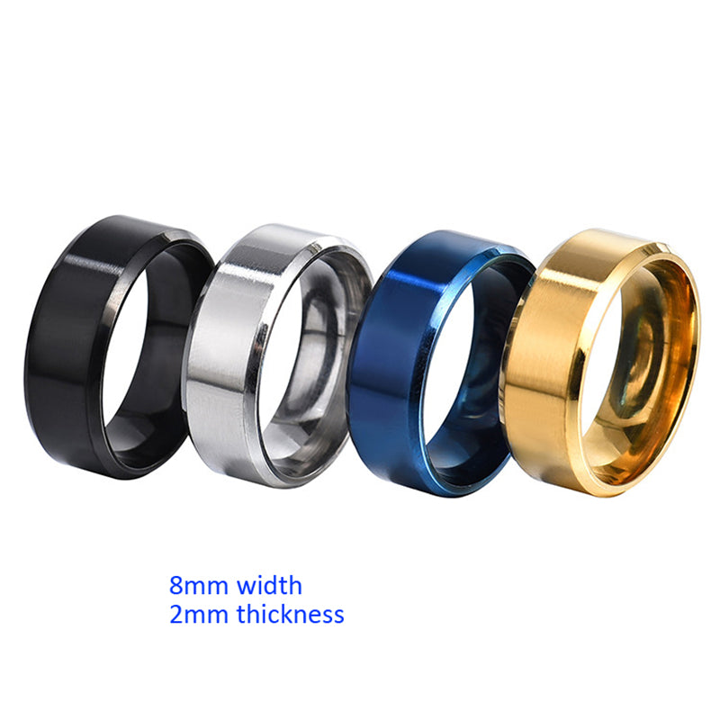 8mm Matt Stainless Steel Titanium Ring Golden Silver Plated Men's Jewelry