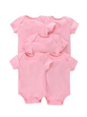 5pcs Newborn Solid Romper Short Sleeve Bodysuit Summer Clothes