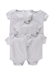 5pcs Newborn Solid Romper Short Sleeve Bodysuit Summer Clothes