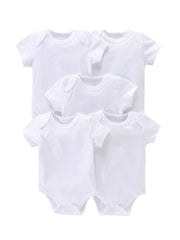 5pcs Newborn Solid Romper Short Sleeve Bodysuit Summer Clothes