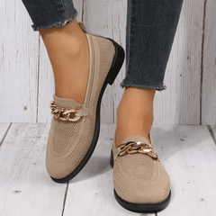 Women's Chain Decor Loafers Breathable Mesh Slip On Flat Shoes