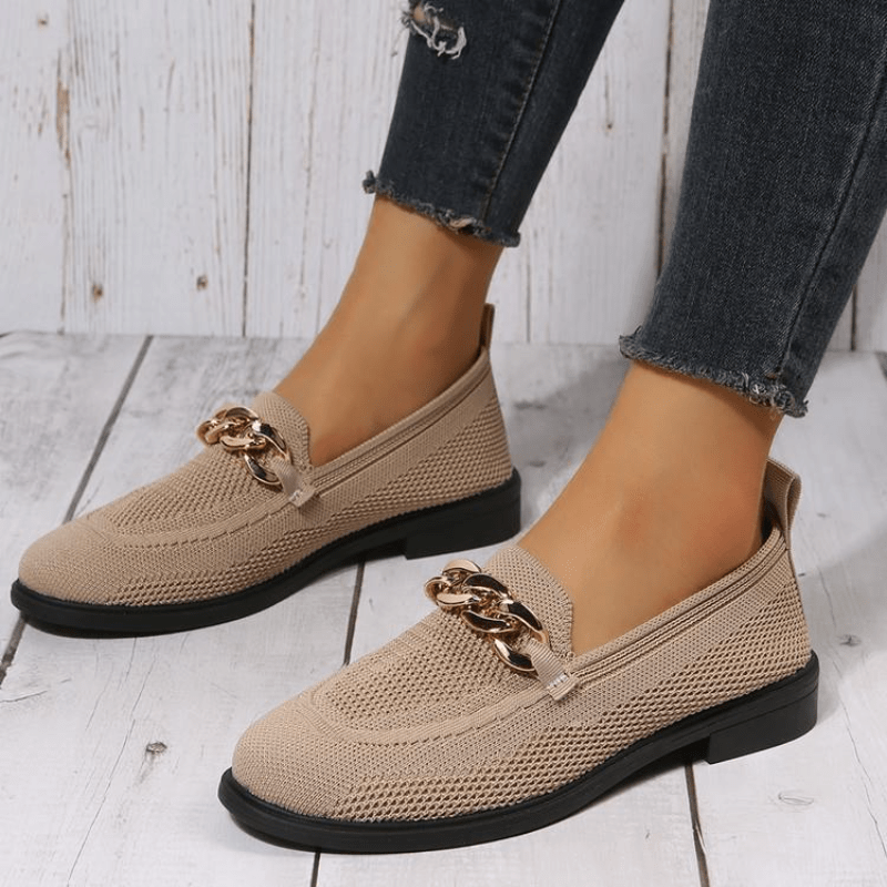 Women's Chain Decor Loafers Breathable Mesh Slip On Flat Shoes