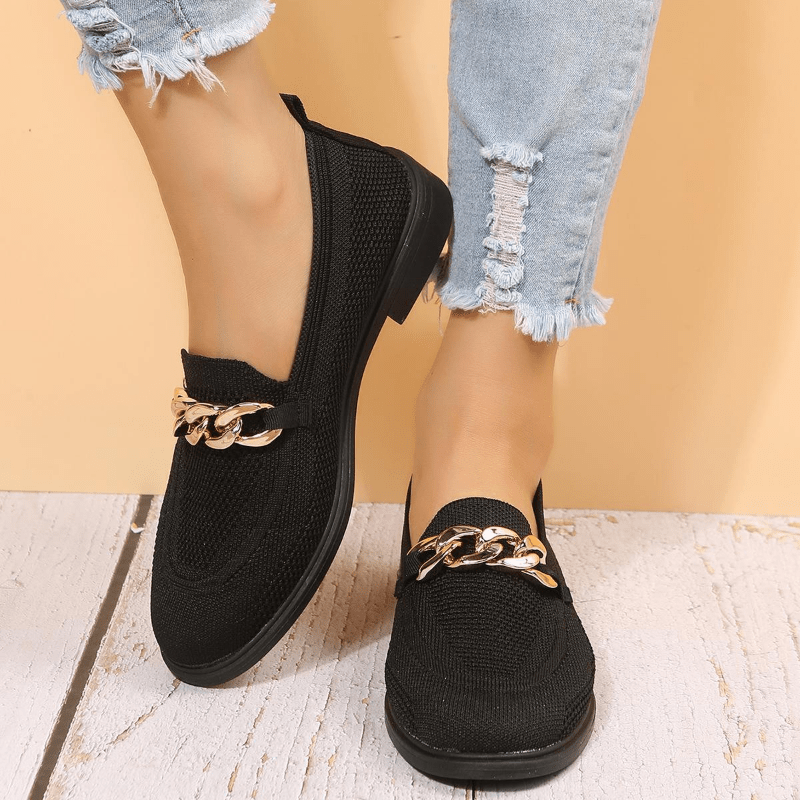 Women's Chain Decor Loafers Breathable Mesh Slip On Flat Shoes