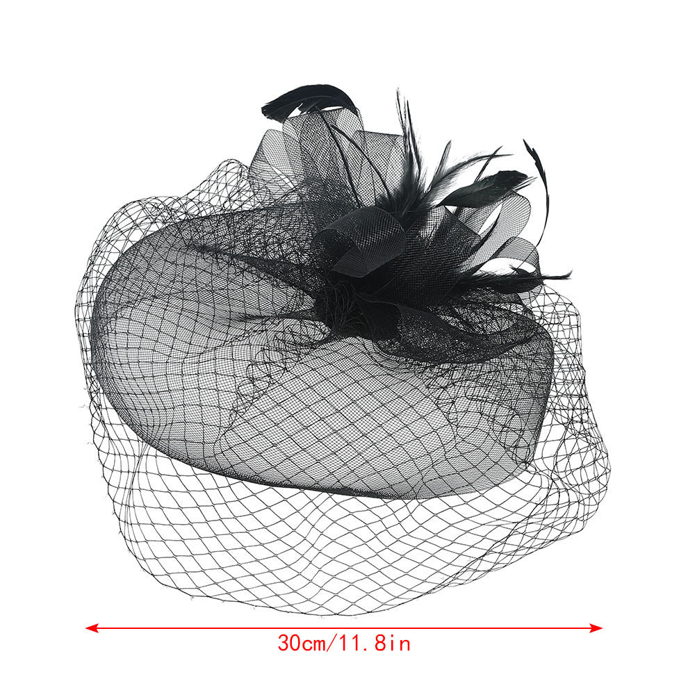 Solid Feather Mesh Fascinator Hair Clip Wedding Headwear