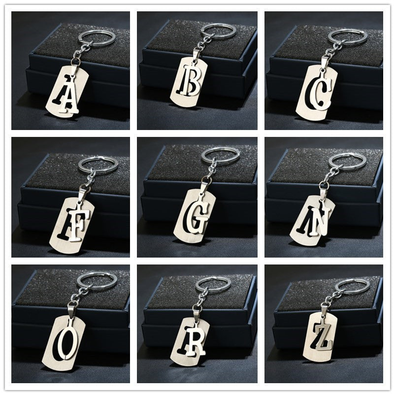 Stainless Steel A Letters Key Chain Charm 26 Letter Keychain Women Couple Gift