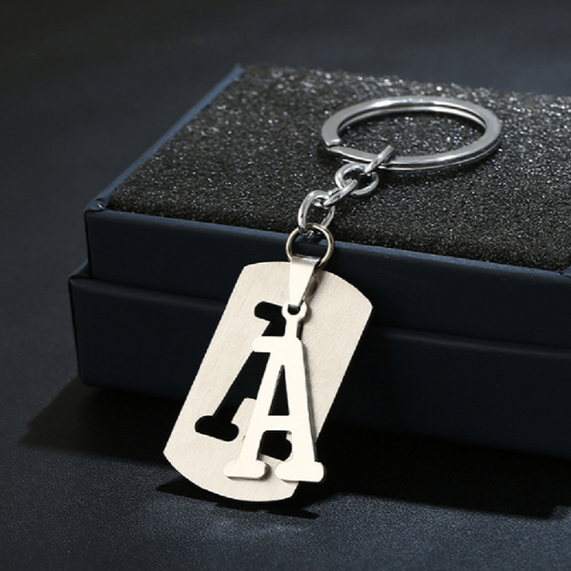 Stainless Steel A Letters Key Chain Charm 26 Letter Keychain Women Couple Gift