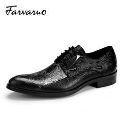 FARVARWO Crocodile Embossed Leather Shoes Pointed Toe Dress Derby Shoes