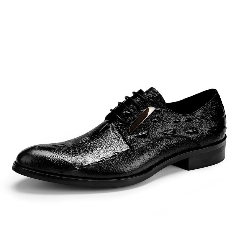 FARVARWO Crocodile Embossed Leather Shoes Pointed Toe Dress Derby Shoes