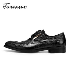 FARVARWO Crocodile Embossed Leather Shoes Pointed Toe Dress Derby Shoes