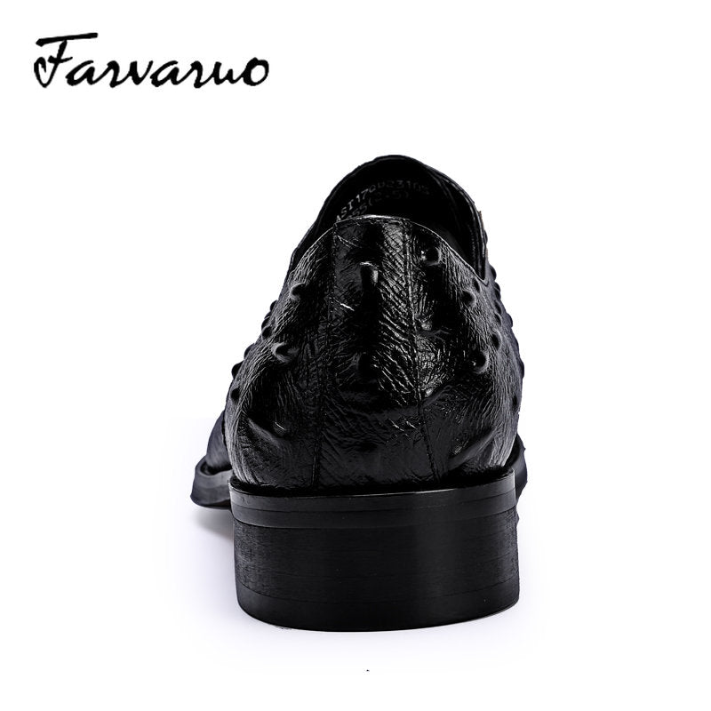 FARVARWO Crocodile Embossed Leather Shoes Pointed Toe Dress Derby Shoes